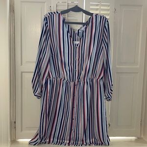 DR2 by Daniel Rainn Blue & Orange Striped V-neck Shirtdress